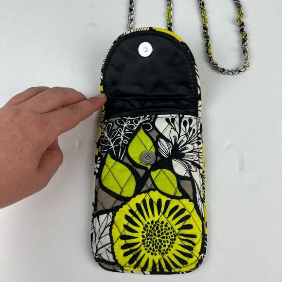 Vera Bradley Citron Green & Gray Phone Crossbody Purse Pouch - Picture 3 of 14